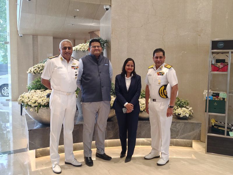Vaishakh Surendran with Vice Admiral Sameer Saxena AVSM NM and Rear Admiral Shantanu Jha at Lyfe Hotels